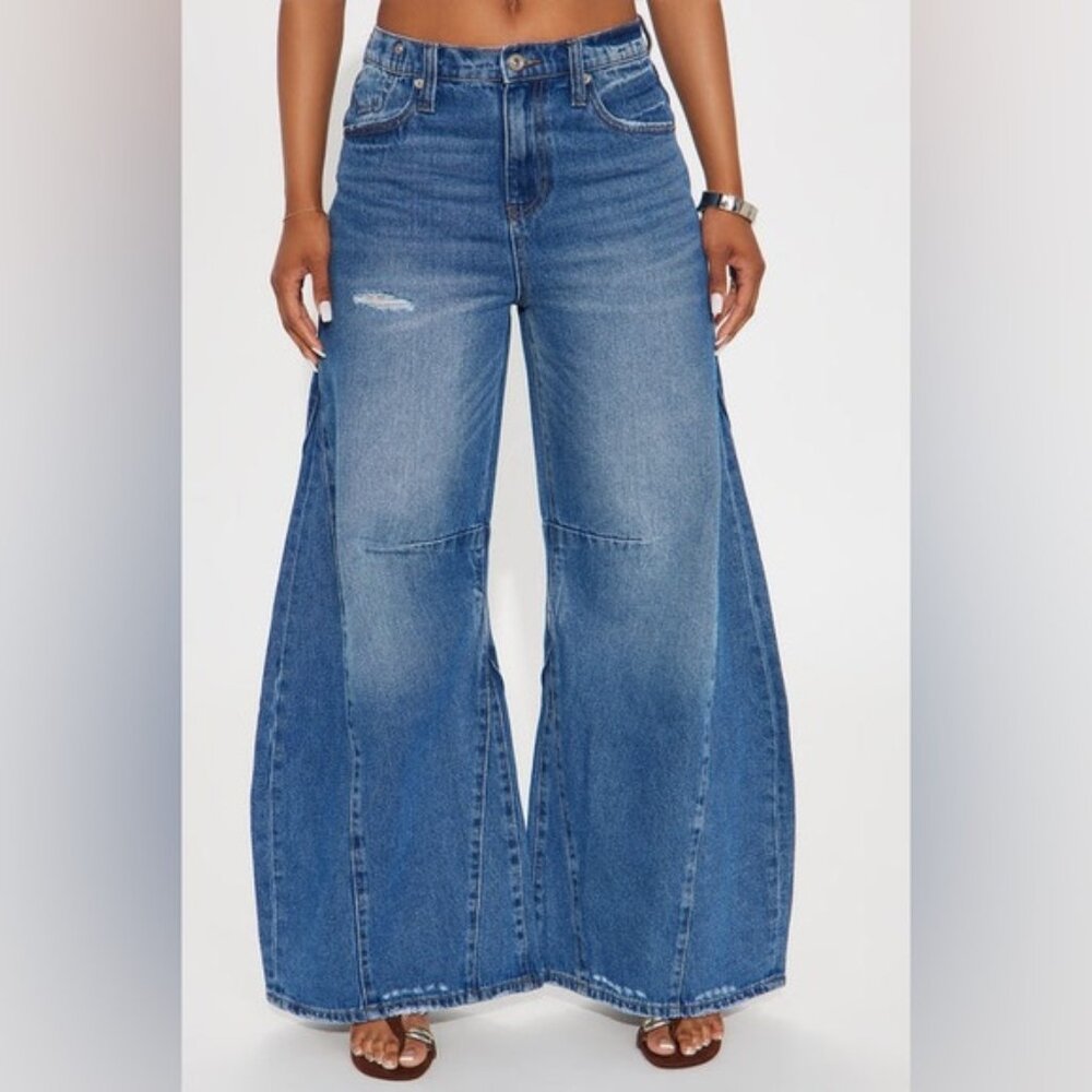 👖🛢️NWT Barrel Leg Blue Denim Jeans Sz 13🛢️👖